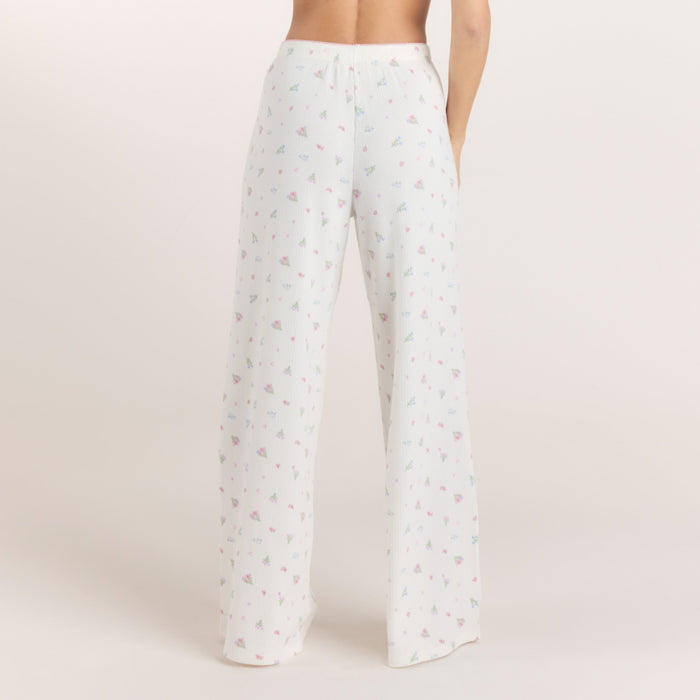 Ribbed Pyjama Bottoms - White Floral