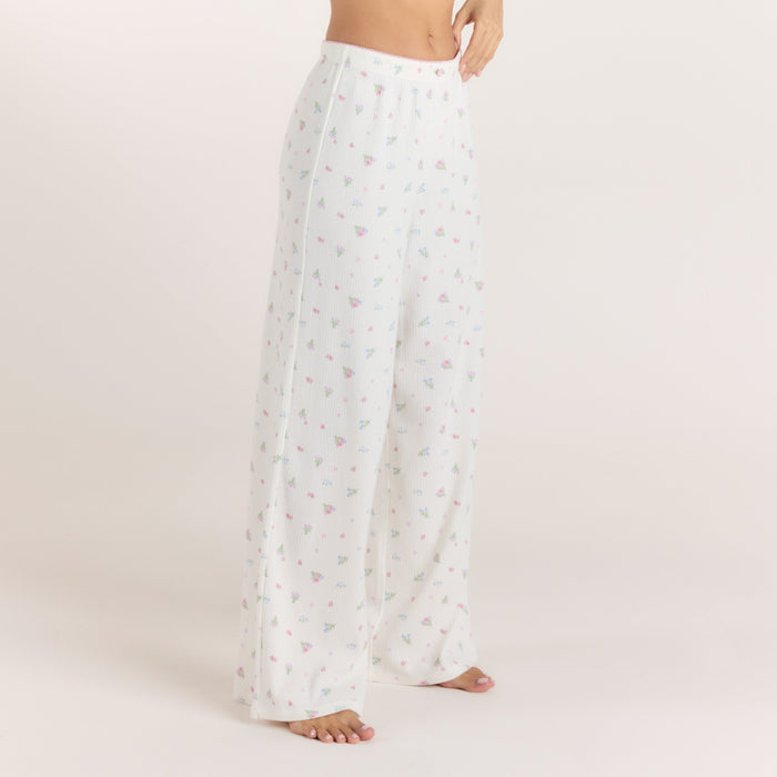 Ribbed Pyjama Bottoms - White Floral