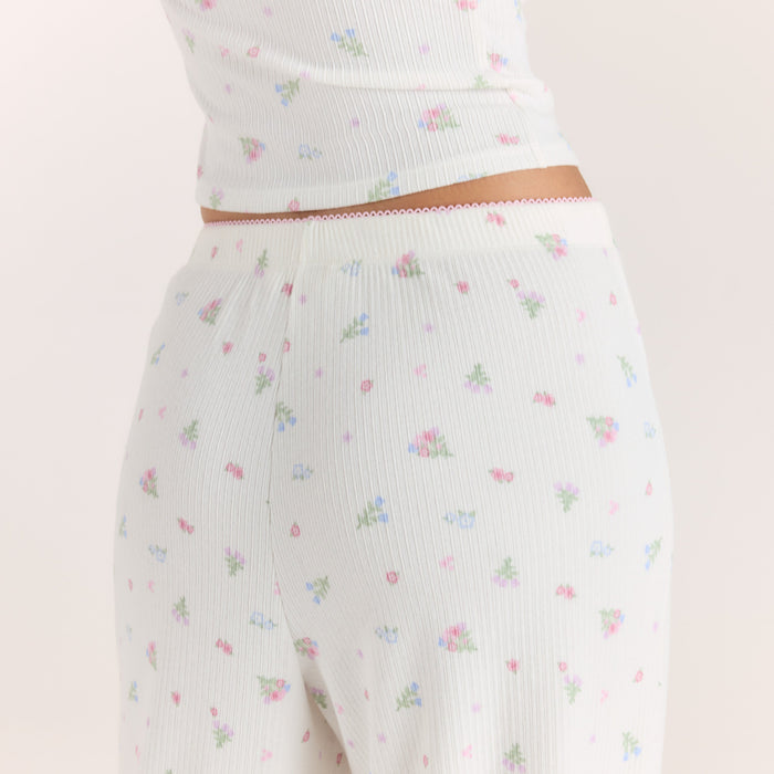 Ribbed Pyjama Bottoms - White Floral