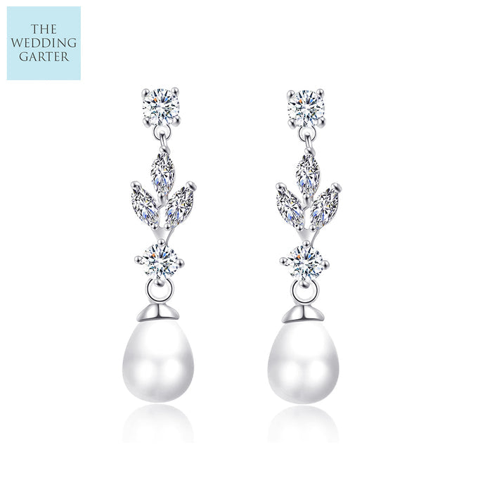 Rose Gold Pearl & CZ Earrings For Brides - The Wedding Garter