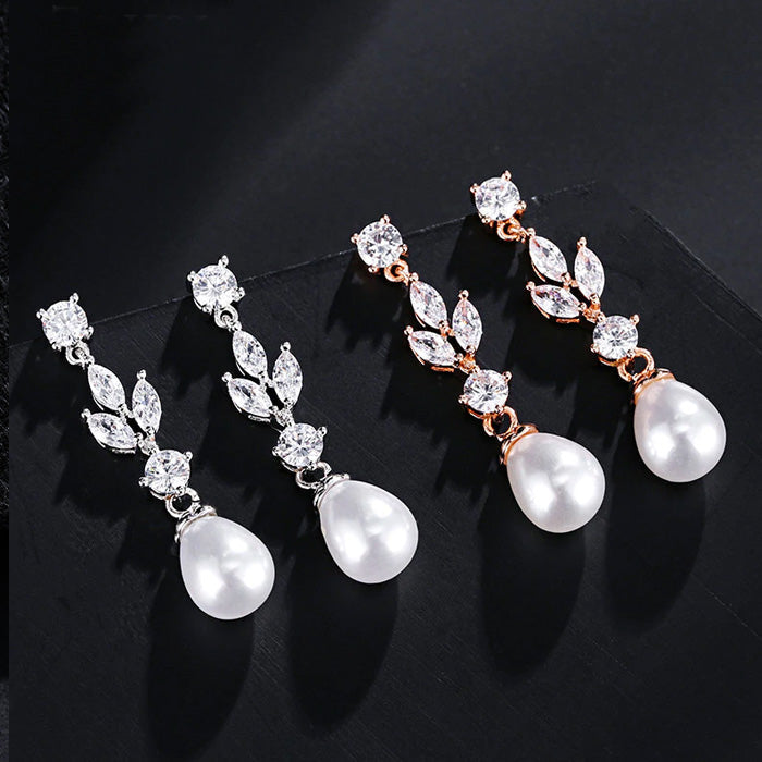 Rose Gold Pearl & CZ Earrings For Brides - The Wedding Garter