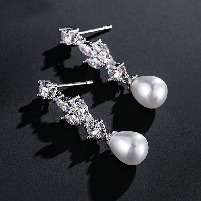 Rose Gold Pearl & CZ Earrings For Brides - The Wedding Garter