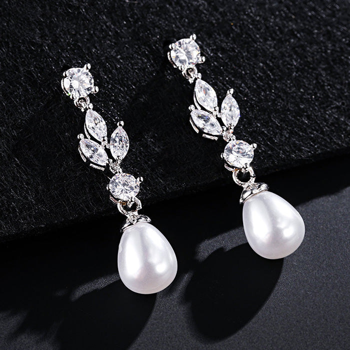 Rose Gold Pearl & CZ Earrings For Brides - The Wedding Garter
