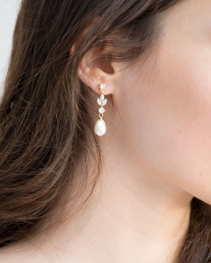 Rose Gold Pearl & CZ Earrings For Brides - The Wedding Garter