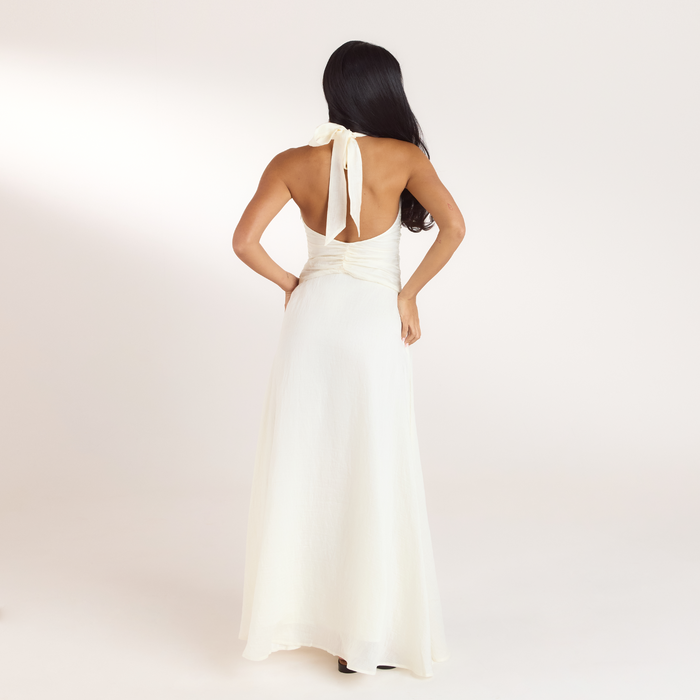 Ruched Tencel Maxi Dress - Cream