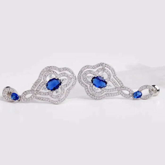 Sapphire Blue CZ Diamond Bridal Drop Earrings Online - The Wedding Garter
