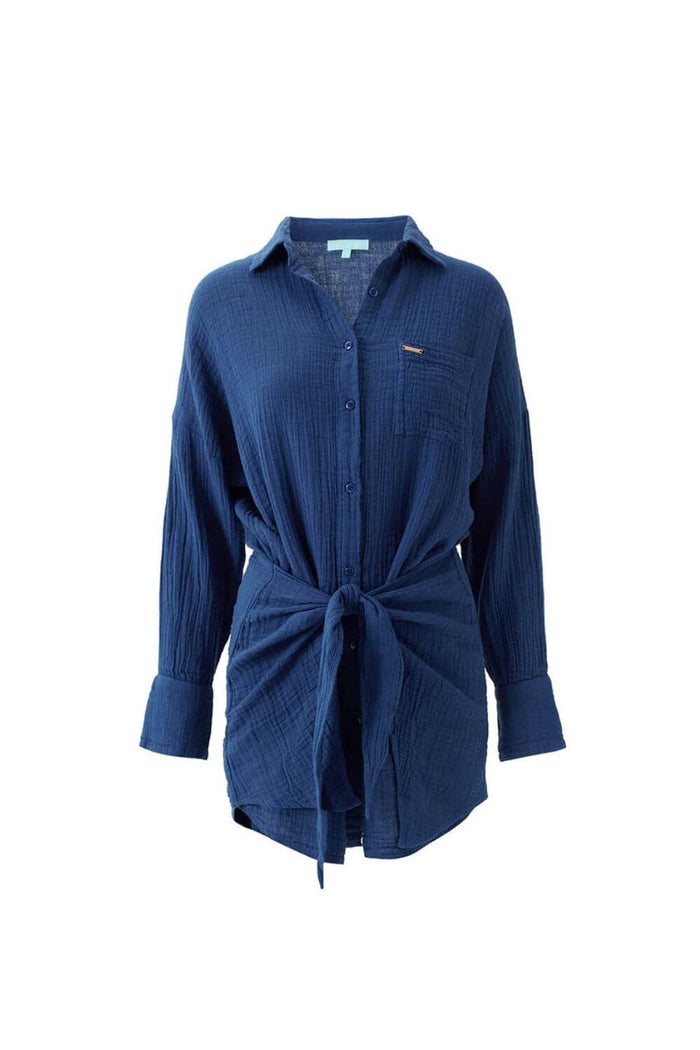 Melissa Odabash Sara Short Shirt Dress in Marine