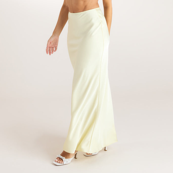 Satin Fitted Maxi Skirt - Lemon