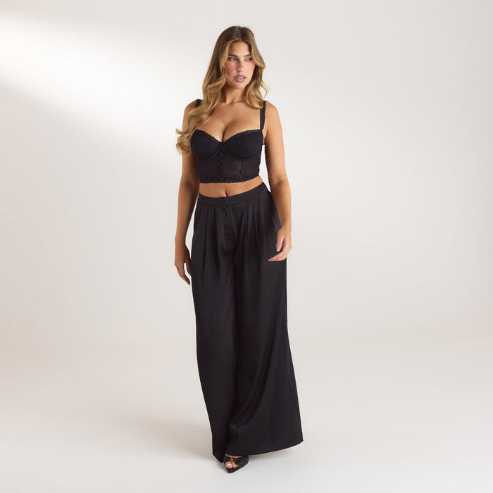 Satin Pleated Trousers - Black