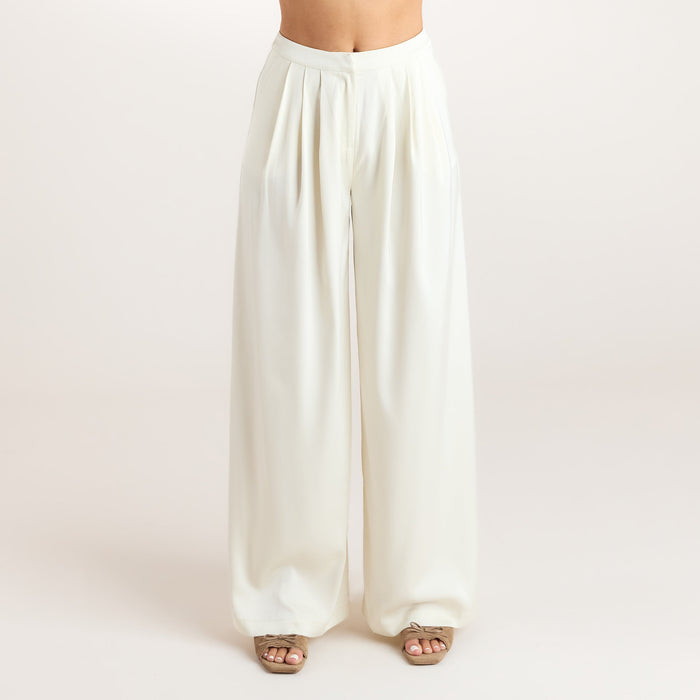 Satin Pleated Trousers - Cream