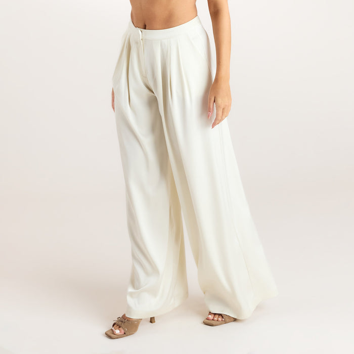 Satin Pleated Trousers - Cream