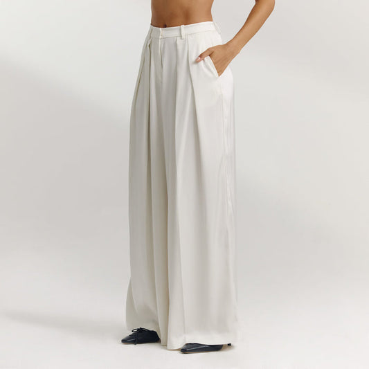 Satin Wide-Leg Trousers - Off White