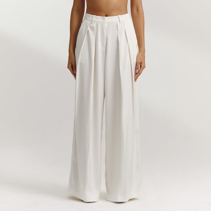 Satin Wide-Leg Trousers - Off White