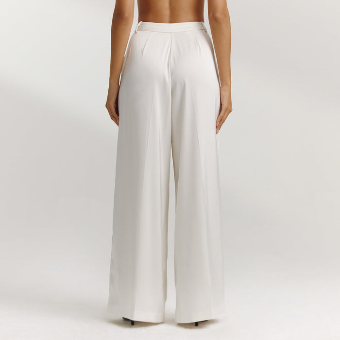 Satin Wide-Leg Trousers - Off White