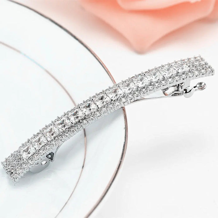 Simple Cubic Zirconia Bridal Hair Accessories Clip - The Wedding Garter