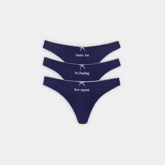 Slogan Thongs (3-Pack) - Navy