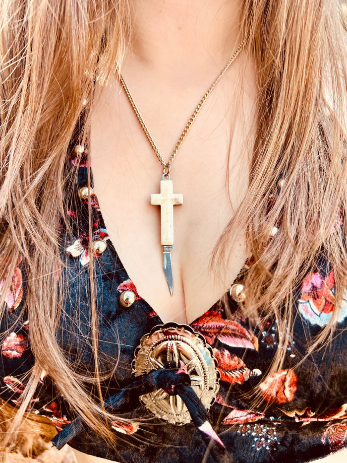 Small Cross Switchblade Necklaces