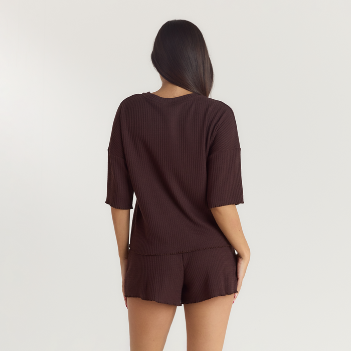 Soft Waffle Pyjama Top - Dark Chocolate