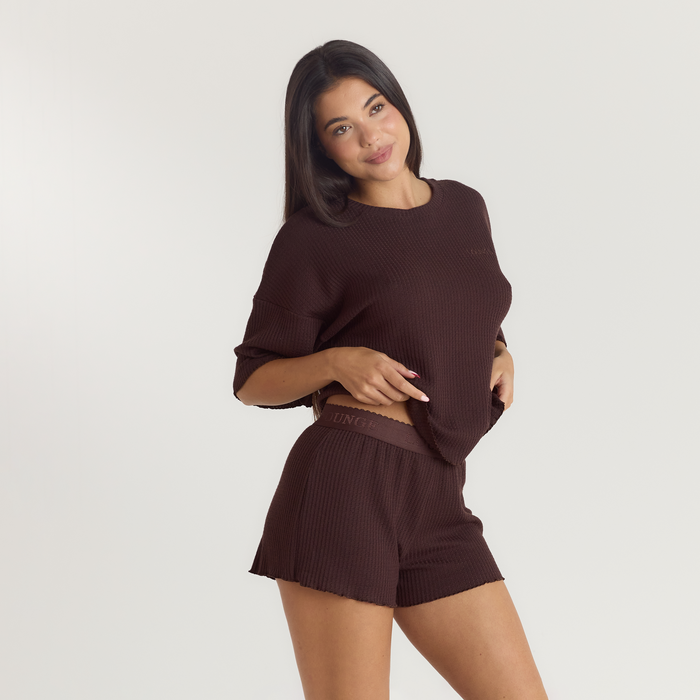 Soft Waffle Pyjama Top - Dark Chocolate