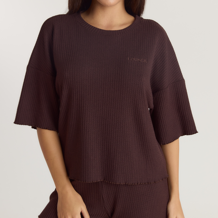 Soft Waffle Pyjama Top - Dark Chocolate