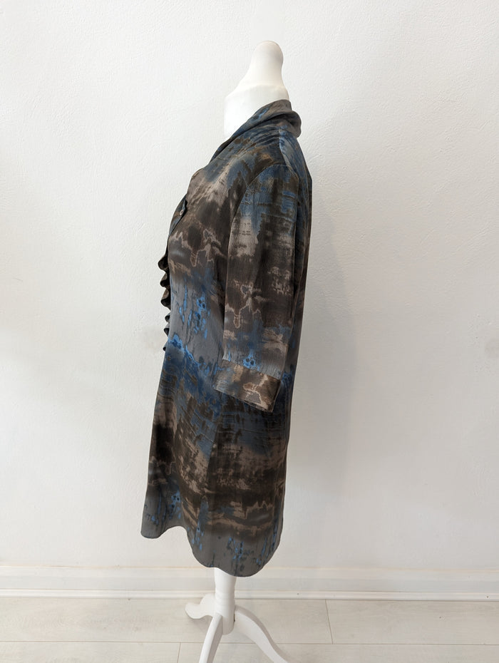 Stills Brown/Blue Multi Print Silk Dress Size 12/14