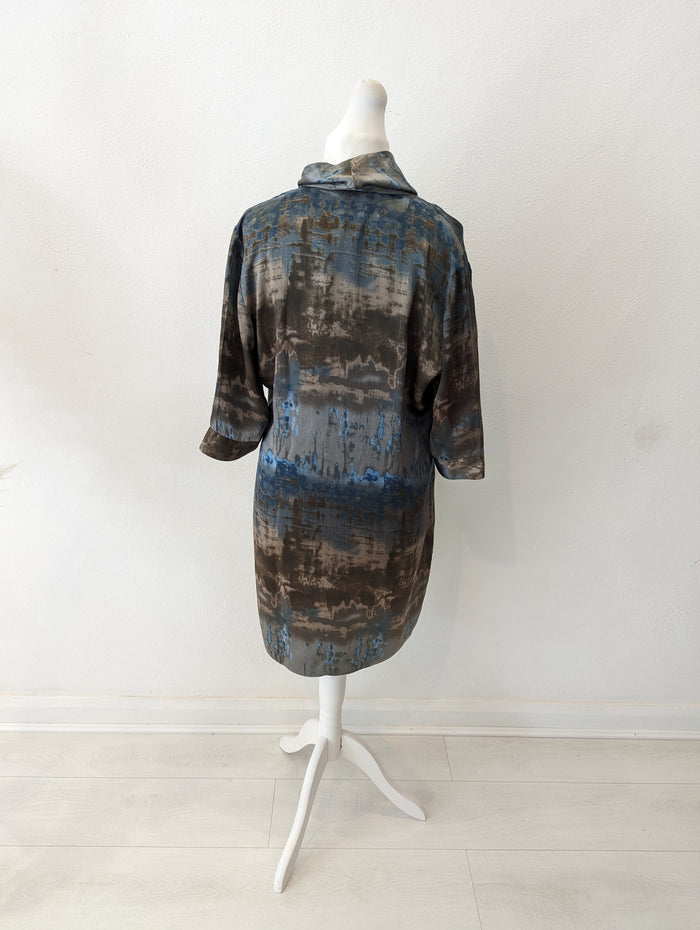 Stills Brown/Blue Multi Print Silk Dress Size 12/14