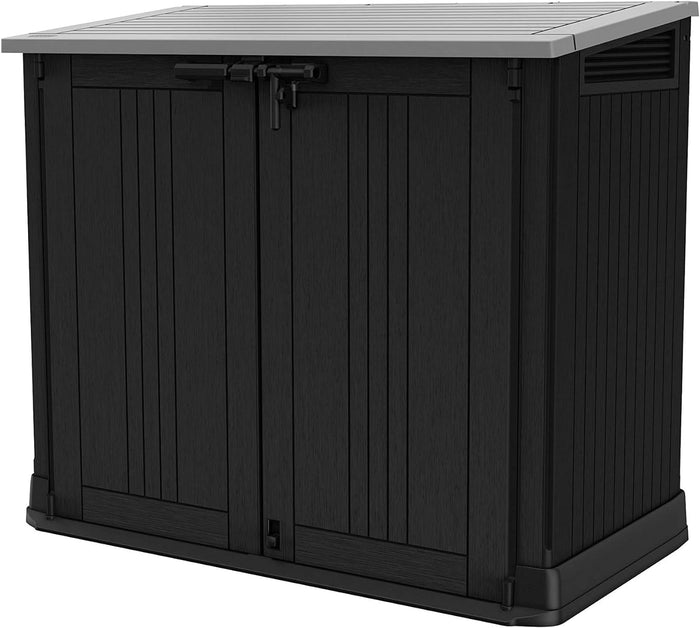 Store It Out Nova Outdoor Garden Storage Shed, 32 X 71.5 X 113.5 Cm, Dark Grey with Light Grey Lid