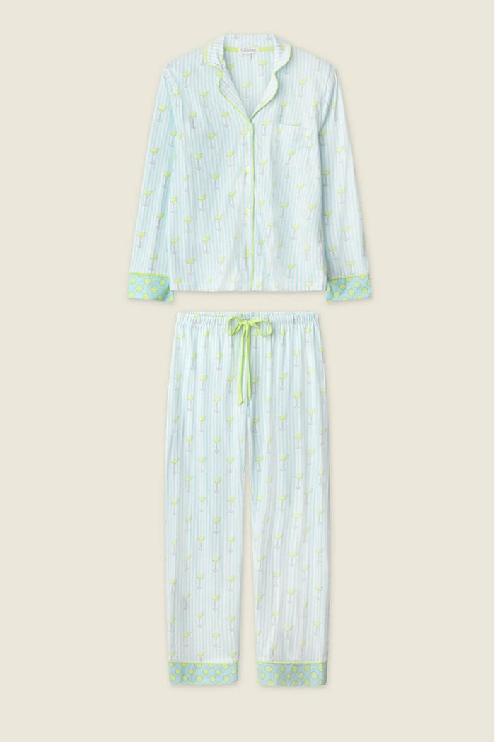 PJ Salvage Striped Cocktails Long PJ Set in Light Blue
