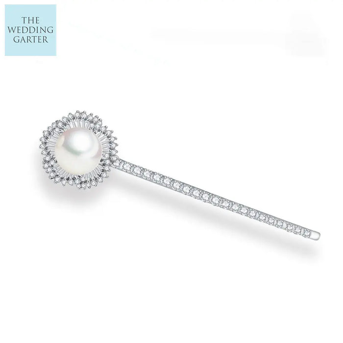 Stunning Pearl & Cubic Zirconia Hair Pin For Wedding (2 Colours) - The Wedding Garter