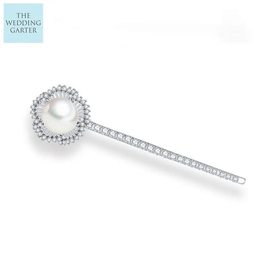 Stunning Pearl & Cubic Zirconia Hair Pin For Wedding (2 Colours) - The Wedding Garter