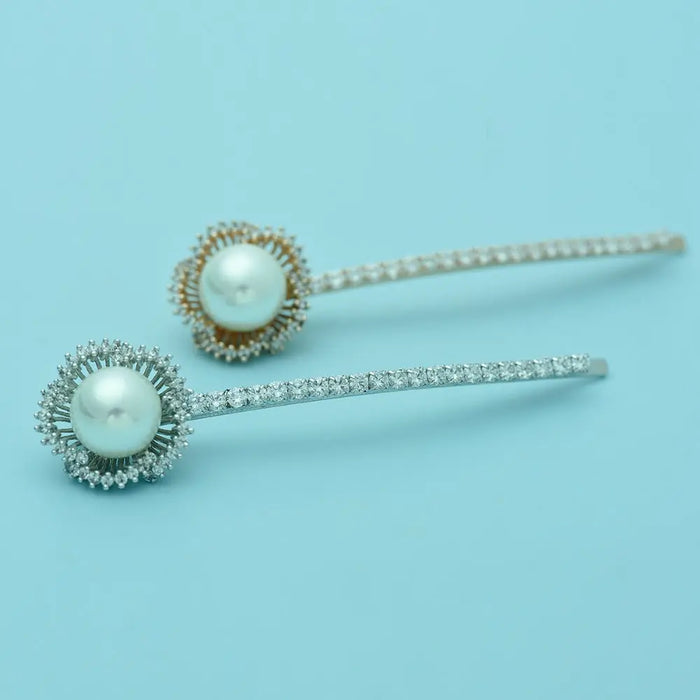Stunning Pearl & Cubic Zirconia Hair Pin For Wedding (2 Colours) - The Wedding Garter