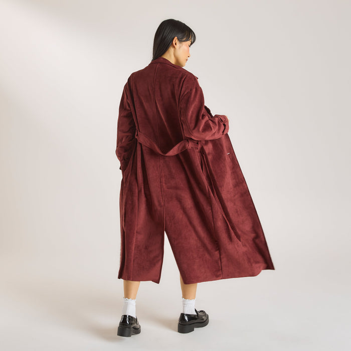 Suedette Trench Coat - Burgundy