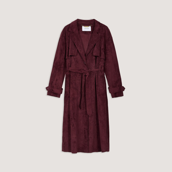 Suedette Trench Coat - Burgundy