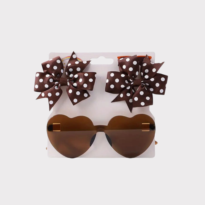Sunglasses with Clip-On Bows (Chocolate) – UV-Protective Baby Girl Shades image 0