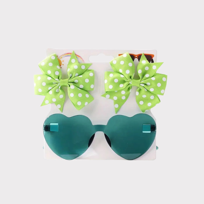 Sunglasses with Clip-On Bows (Green) – Baby Girl UV Protection Sunglasses image 0