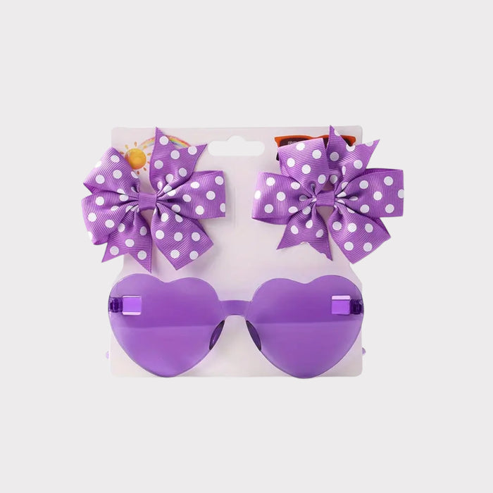 Sunglasses with Clip-On Bows (Purple) – Baby Girl UV-Protective Summer Shades image 0