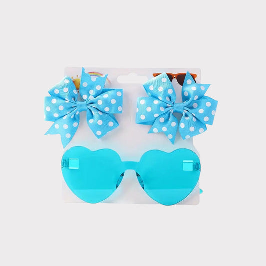 Sunglasses with Clip-On Bows (Sky-Blue) – Baby Girl UV Protection Shades image 0