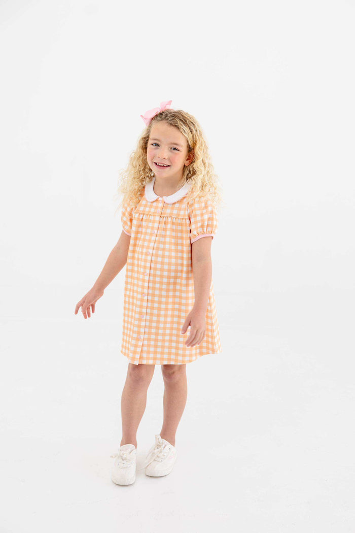 Tabitha's Teacher's Pet Dress - Seashore Sherbet Gingham/Worth Ave White