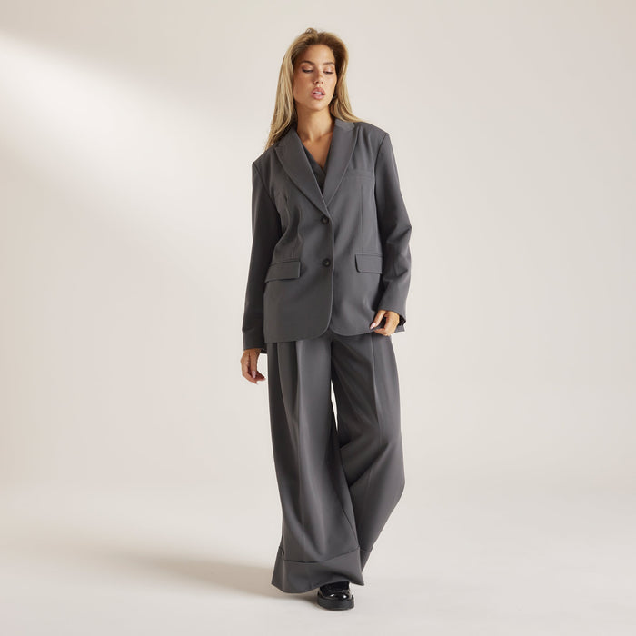 Tailored Turn-Up Trousers - Charcoal