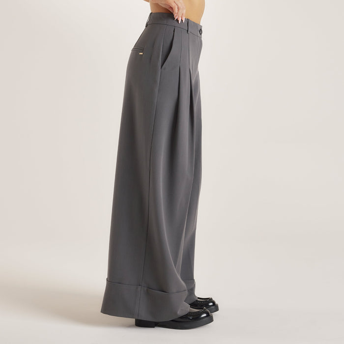 Tailored Turn-Up Trousers - Charcoal