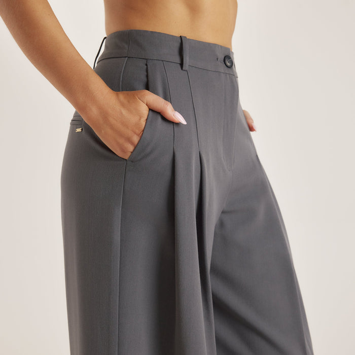 Tailored Turn-Up Trousers - Charcoal