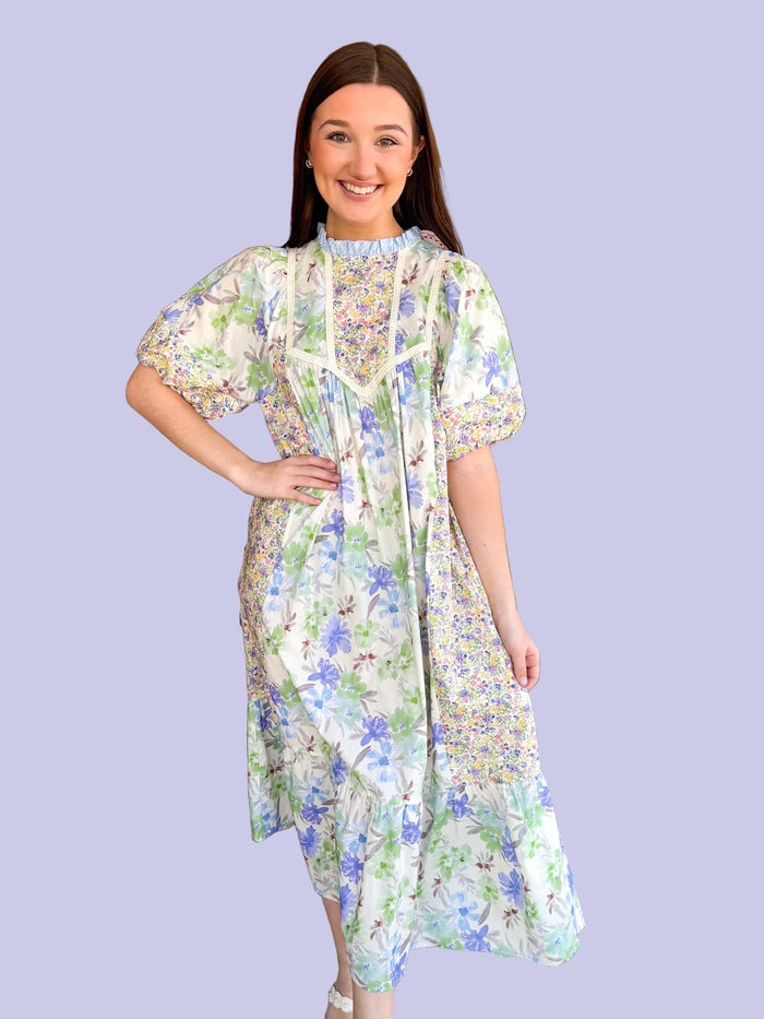 Take Me To Tea Midi Dress - Blue Mix