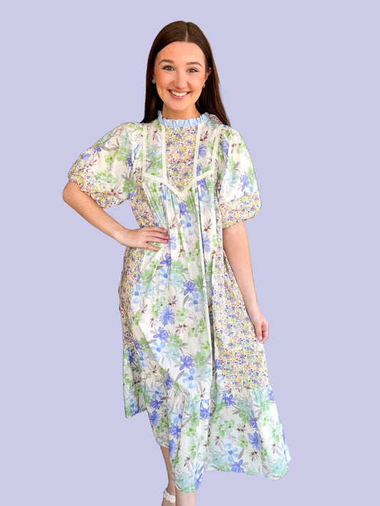 Take Me To Tea Midi Dress - Blue Mix