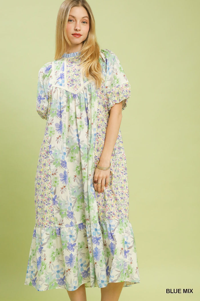 Take Me To Tea Midi Dress - Blue Mix