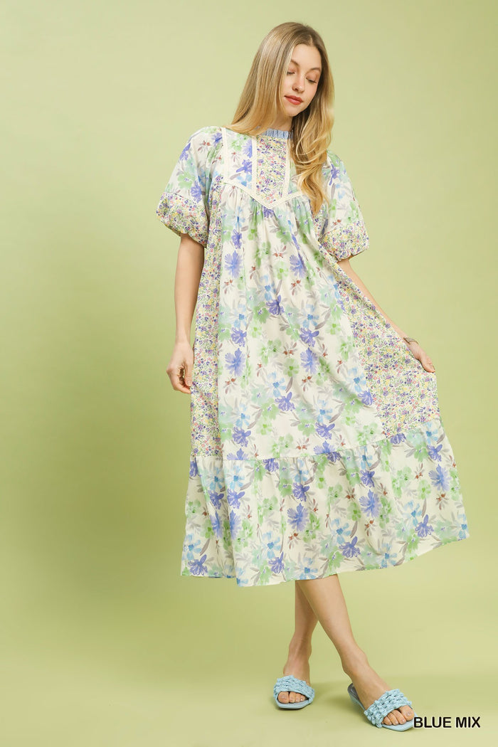 Take Me To Tea Midi Dress - Blue Mix