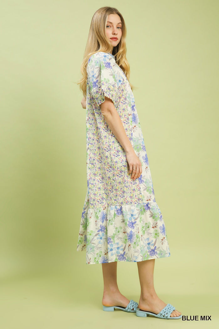 Take Me To Tea Midi Dress - Blue Mix