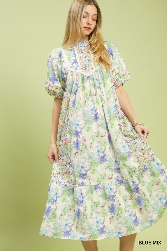 Take Me To Tea Midi Dress - Blue Mix