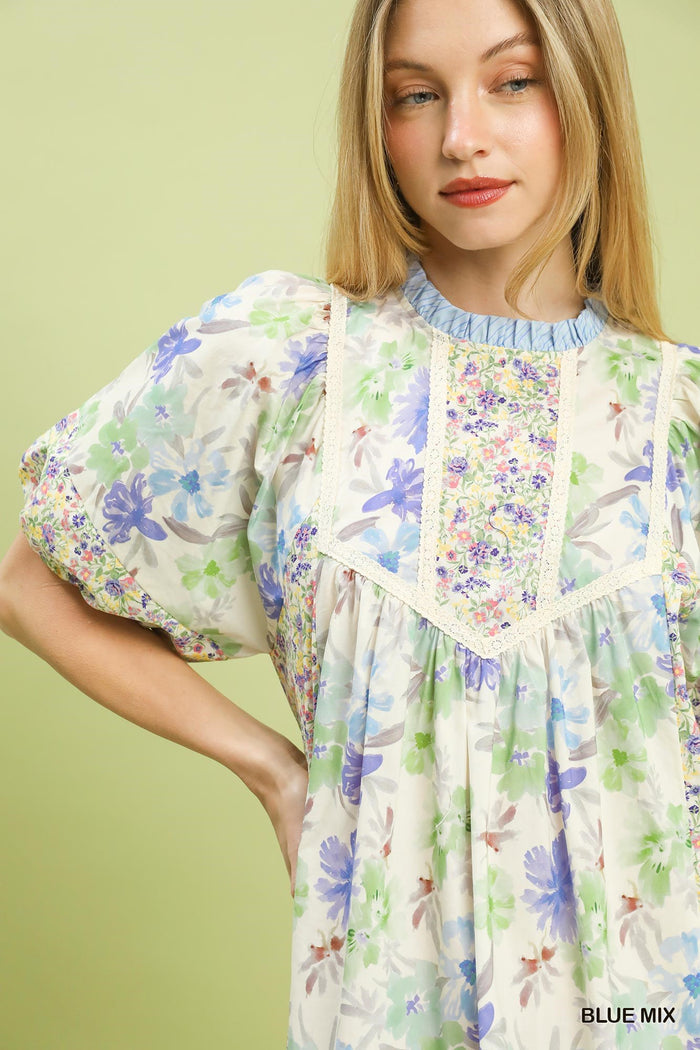 Take Me To Tea Midi Dress - Blue Mix