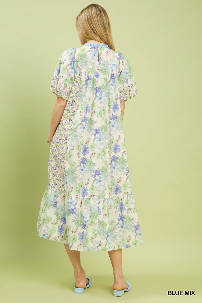 Take Me To Tea Midi Dress - Blue Mix