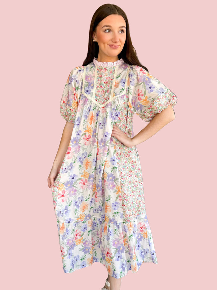 Take Me To Tea Midi Dress - Pink Mix